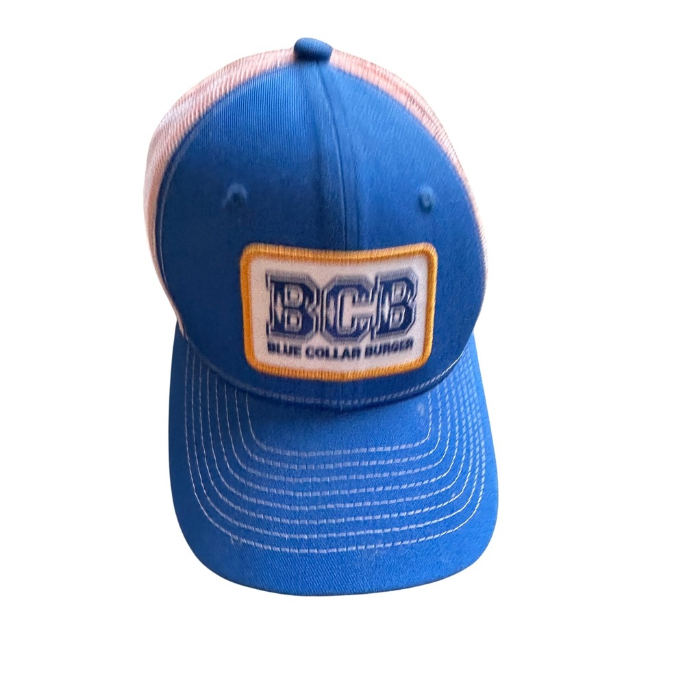 Blue Collar Burger BCB Trucker Hat Blue White Mesh Snapback Cap 2562
